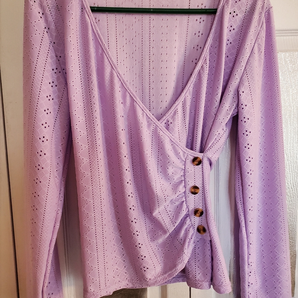 New Lavender Faux Wrap Blouse S Med